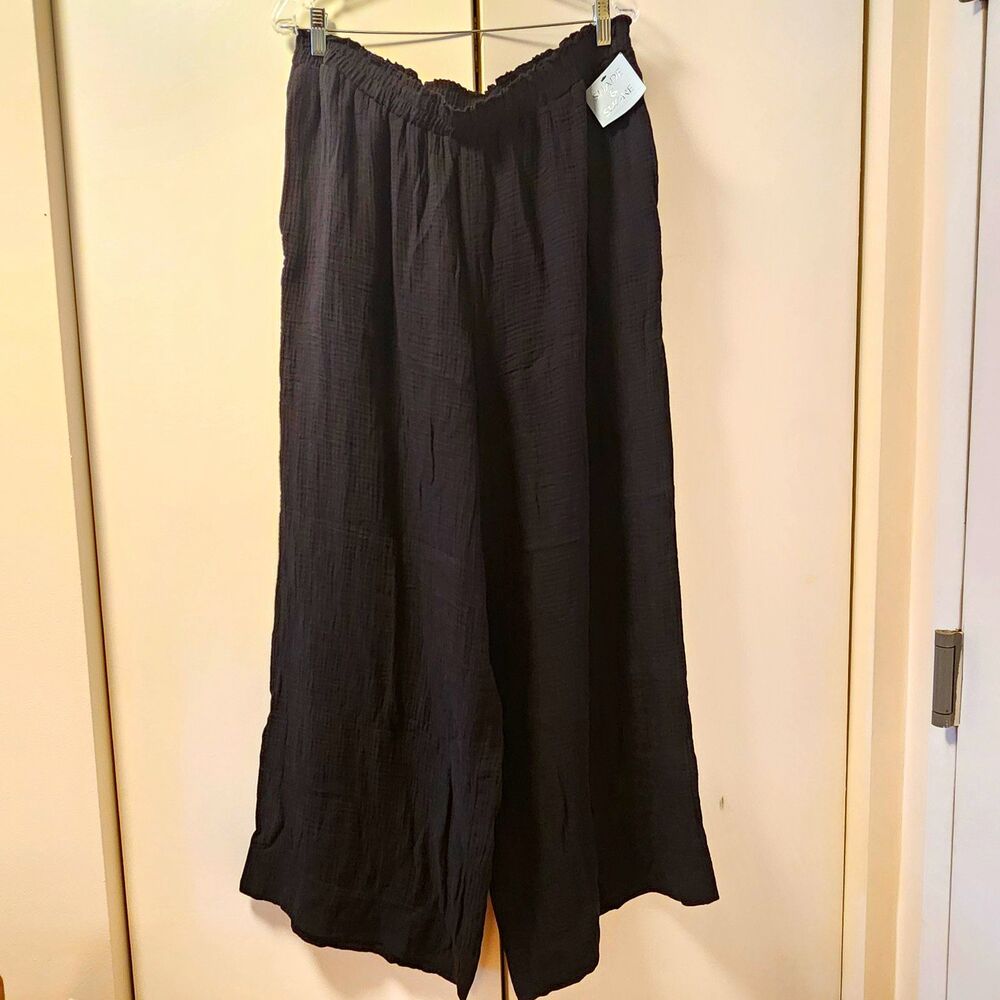 Shade & Shore Women's Black Cotton Gauze Wide Leg Cropped Pants XL Nwt Resort